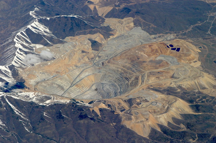 An aerial view of the Kennicott open pit copper mine near Salt lake City, Utah.