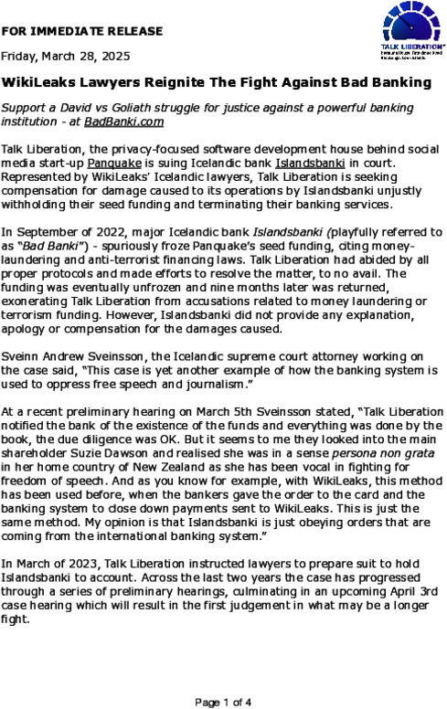 Legal Action: WikiLeaks Lawyers Reignite Fight Against Bad Banking http://badbanki-is-s.njmu.s5.bt8.net